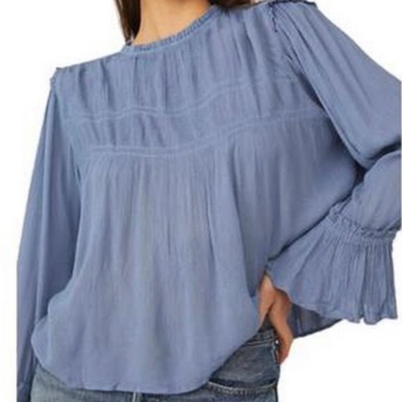 Free People Kelsey Top in Blue Metal Blouse Shirt Size M - Picture 2 of 12